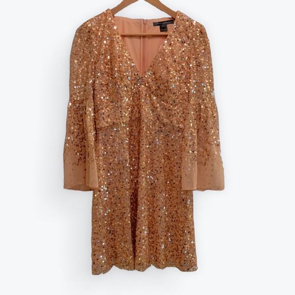 NWT French Connection Size 6 Dusty Pink Sequin Mini Dress Y2K Retro Glam Party - Picture 1 of 11